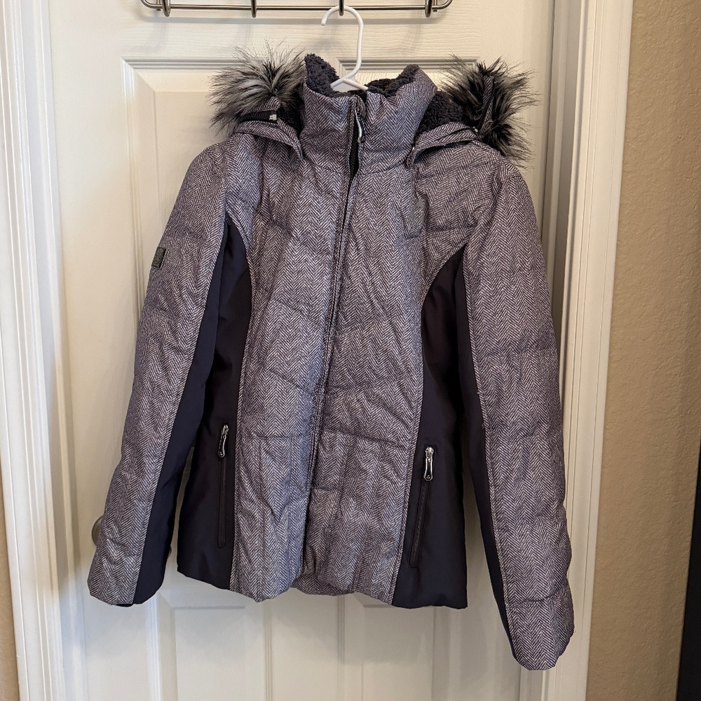 GERRY Ski Jacket Winter Puffer Detachable Faux Fur Hood Grey Gray
